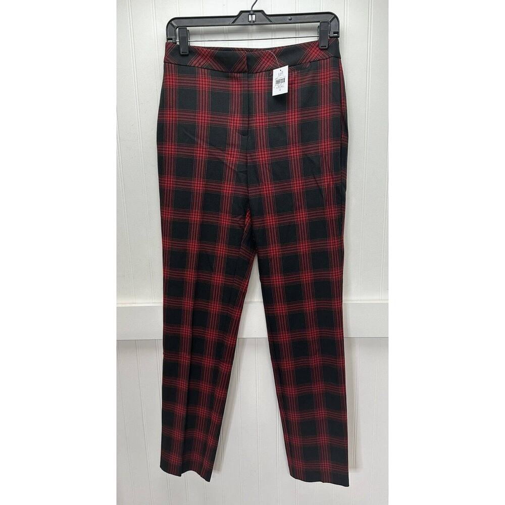 Red Plaid Pants J Jill Slim Leg 4 High Rise Stretchy Trouser Academia NEW